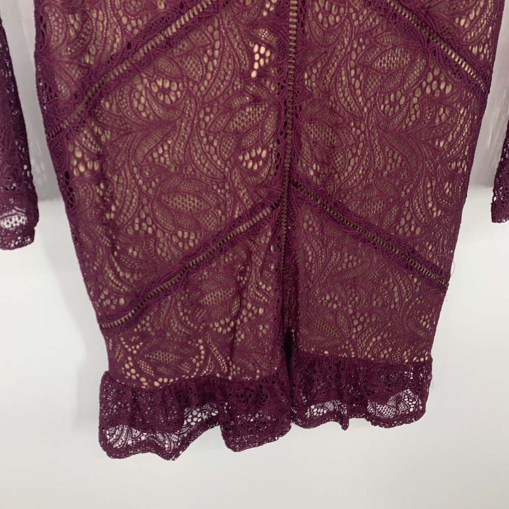 Bardot Dress Sasha Ruffle Lace Burgundy Long Sleeve Revolve - Picture 8 of 14